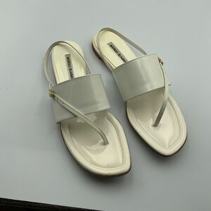 MANOLO  BLAHNIK WHITE PATENT LEATHER SANDALS